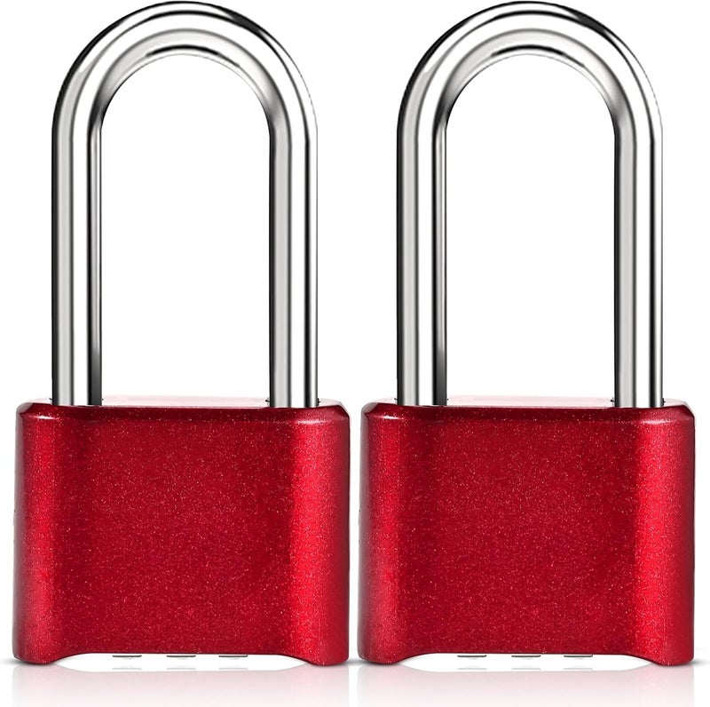 Faburo Combination Lock, 4-Digit Heavy Duty Combo Lock, Combination Padlock Outdoor Waterproof Gate Locks for Outdoor Fence, Locker, Sheds, Gym, Gate Hasps (Long Shackle) (2pcs-Red) - Image 1